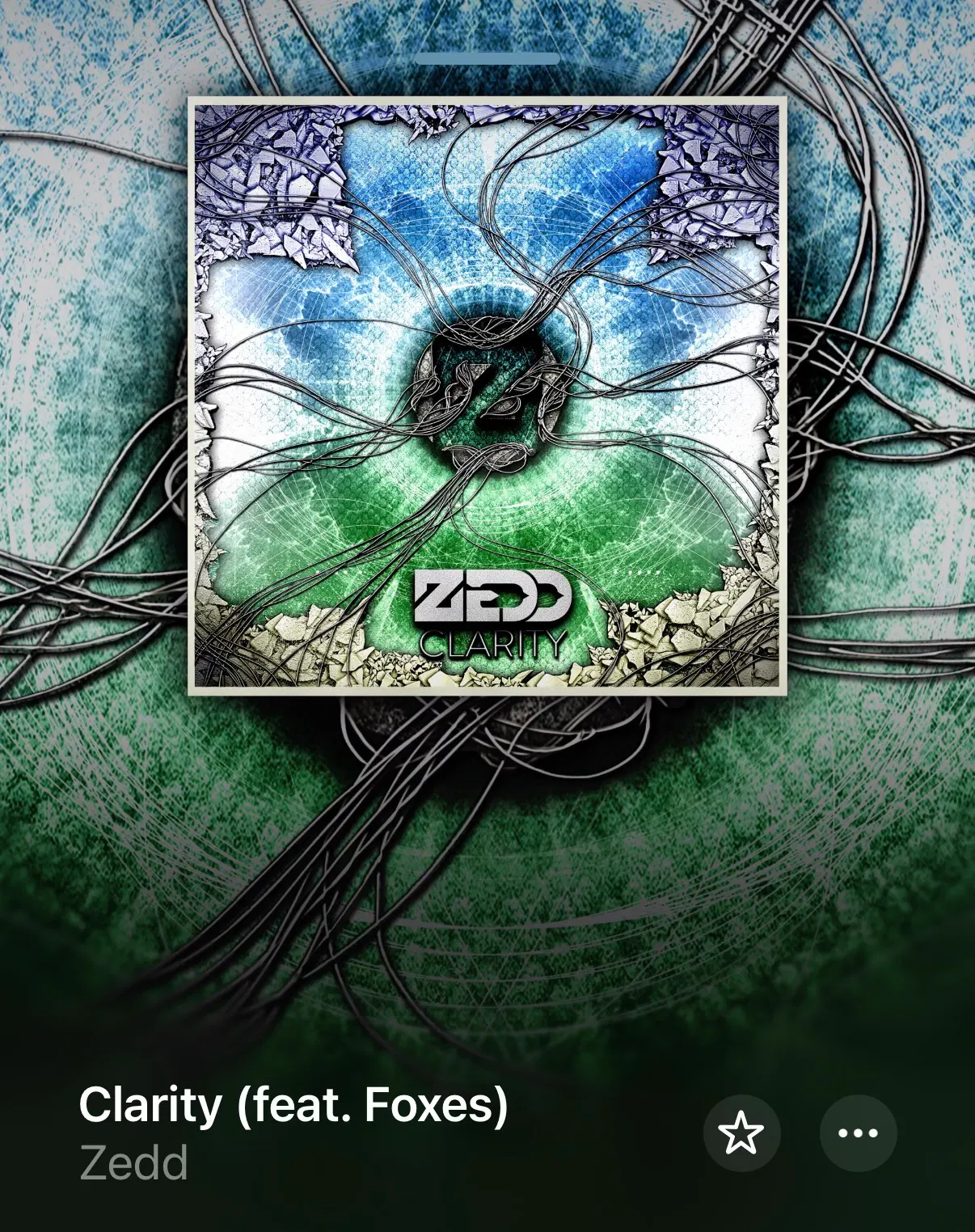 a screenshot of a music player, playing the song "Clairty (feat. Foxes)" by Zedd